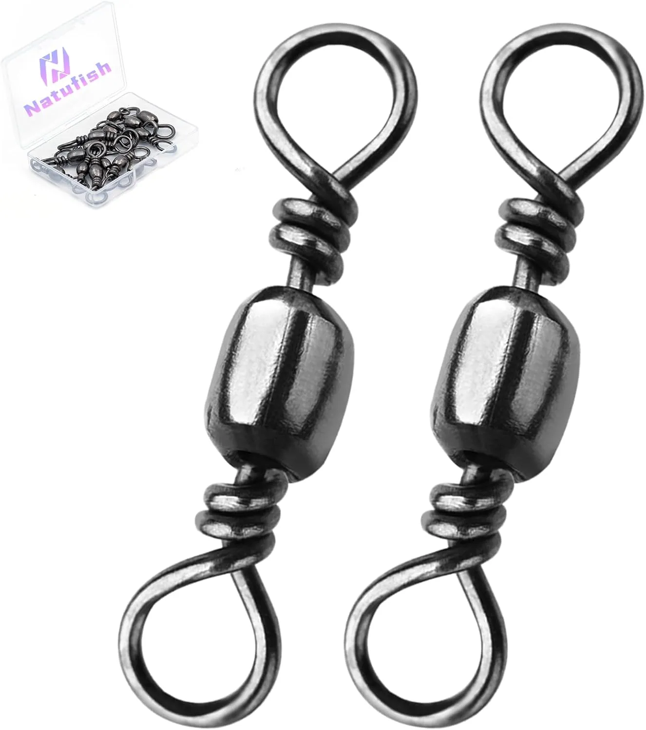Fishing Barrel Swivels - 50Pcs Solid Ring Rolling Swivel Connector High Strength Fishing Terminal Tackle for Saltwater Sea Fishing