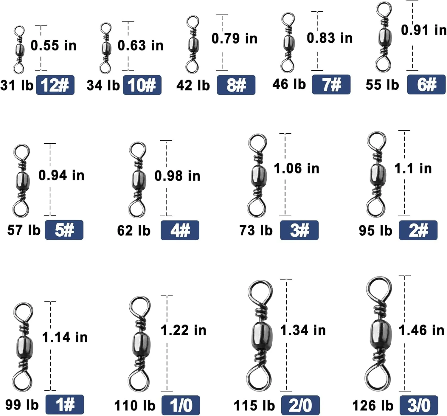 Fishing Barrel Swivels - 50Pcs Solid Ring Rolling Swivel Connector High Strength Fishing Terminal Tackle for Saltwater Sea Fishing