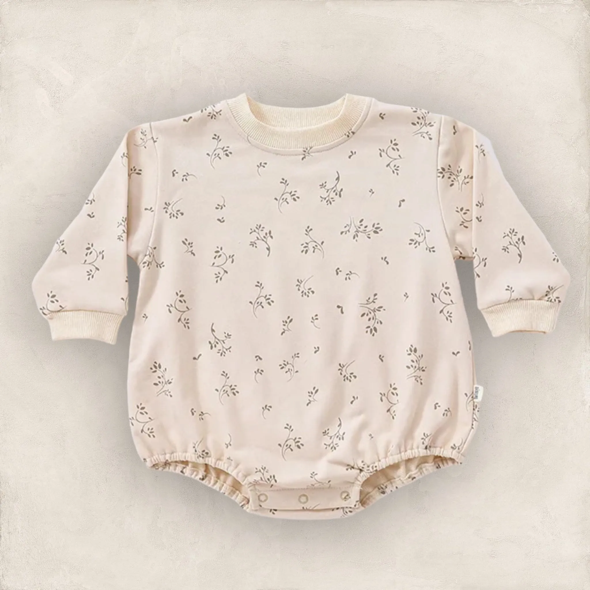Floral Swearshirt Romper - Beige
