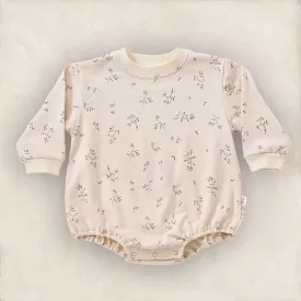 Floral Swearshirt Romper - Beige