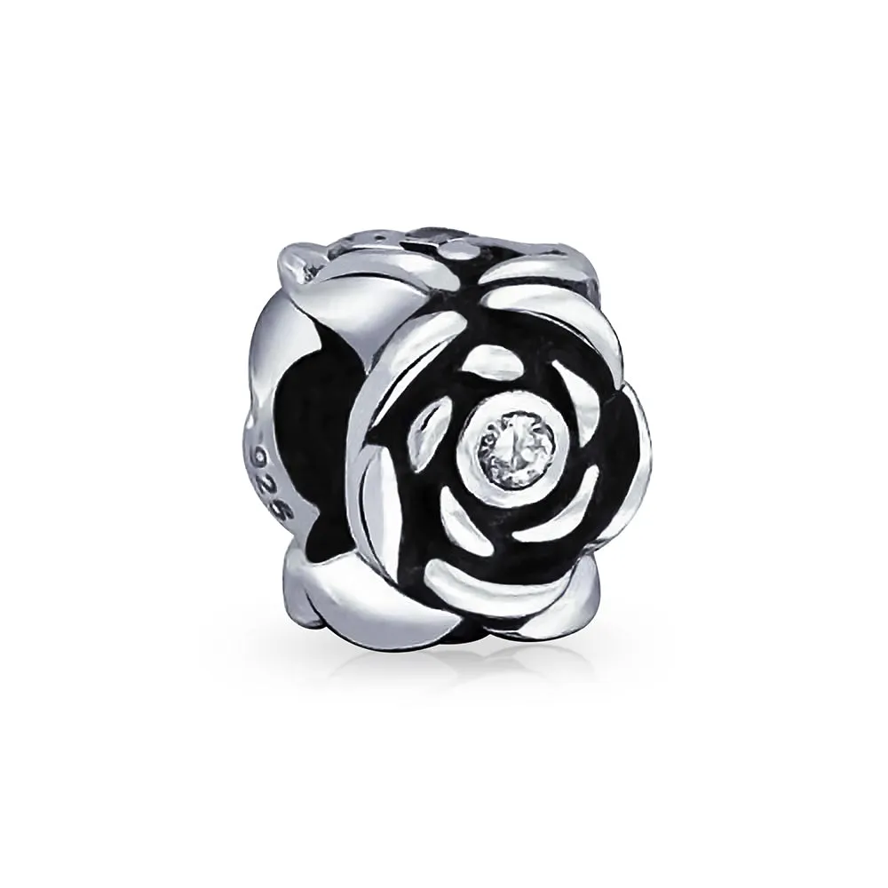 Flower Garden Spring Floral Rose Swirl Charm Bead .925 Sterling Silver