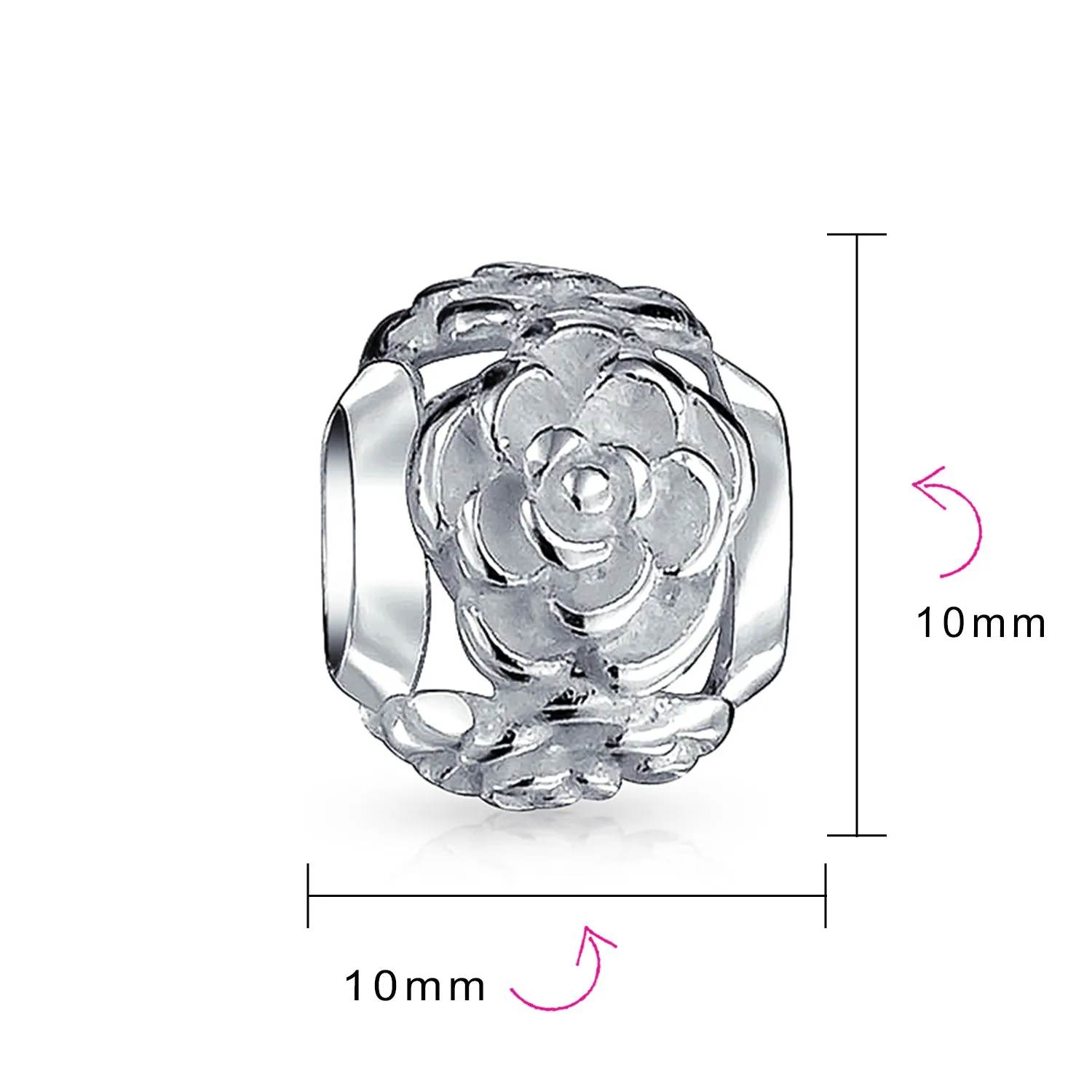 Flower Garden Spring Floral Rose Swirl Charm Bead .925 Sterling Silver