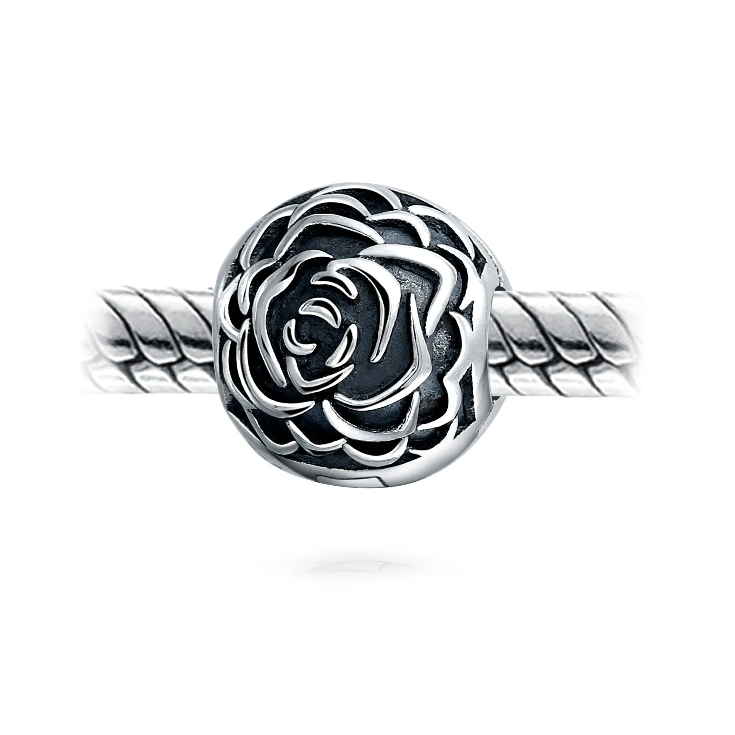 Flower Garden Spring Floral Rose Swirl Charm Bead .925 Sterling Silver