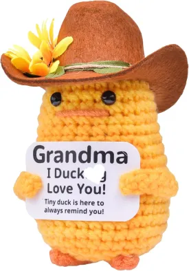 Funny Handmade Crochet Duck, Emotional Support Knitted Duck Inspirational Gifts with Cowboy Hat for Friends Coworkers