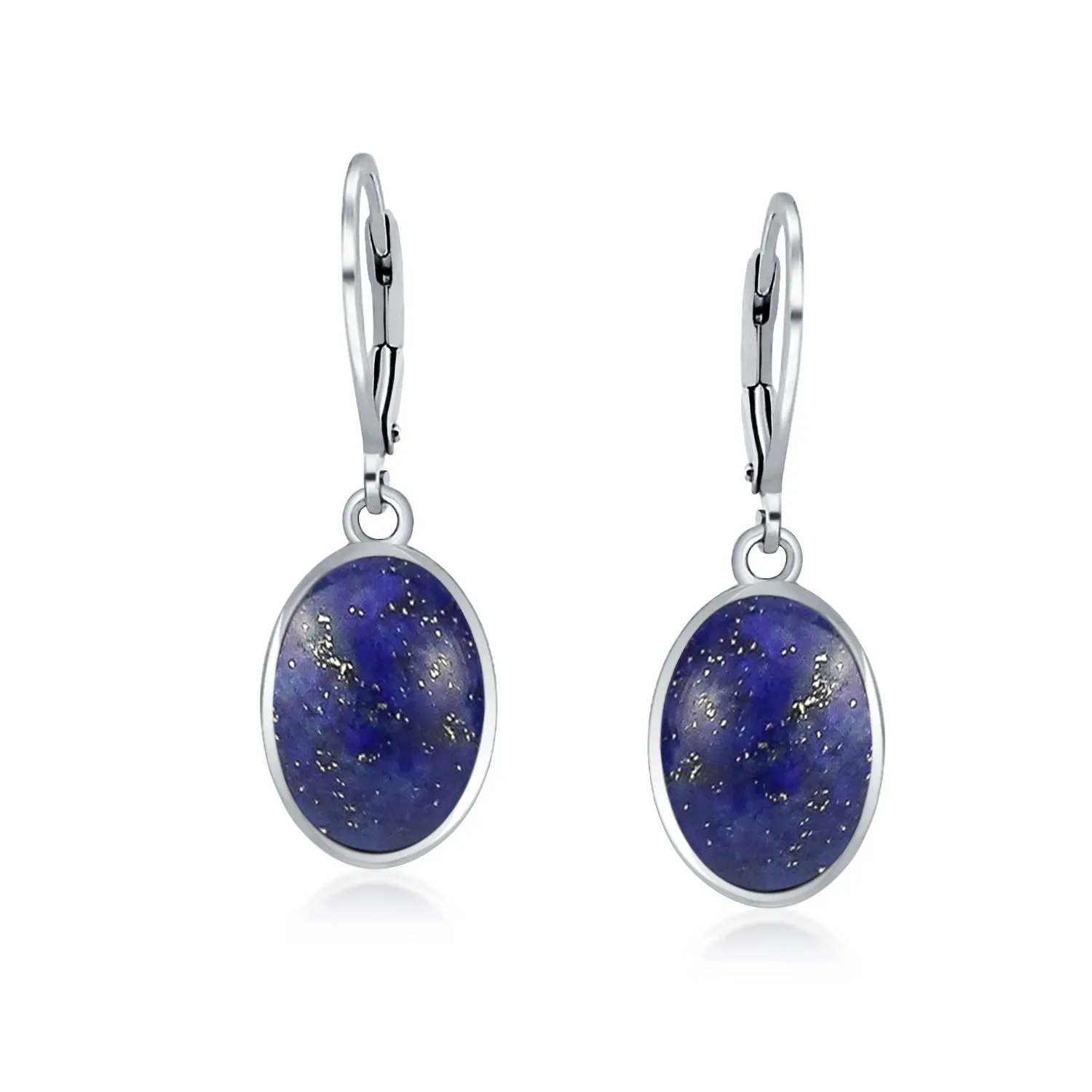 Gemstone Dome Oval Bezel Dangle Western Earrings .925 Silver Lever back