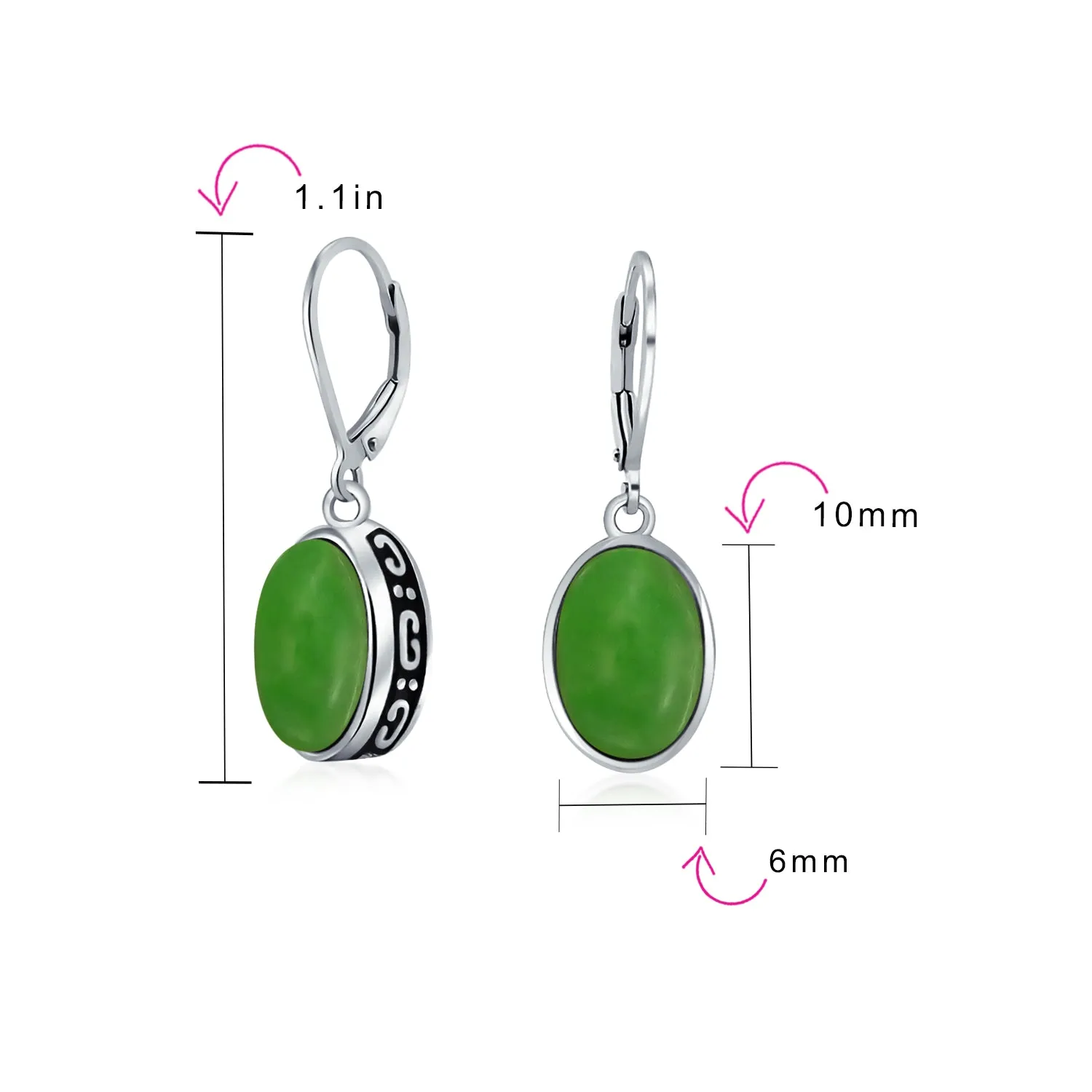 Gemstone Dome Oval Bezel Dangle Western Earrings .925 Silver Lever back