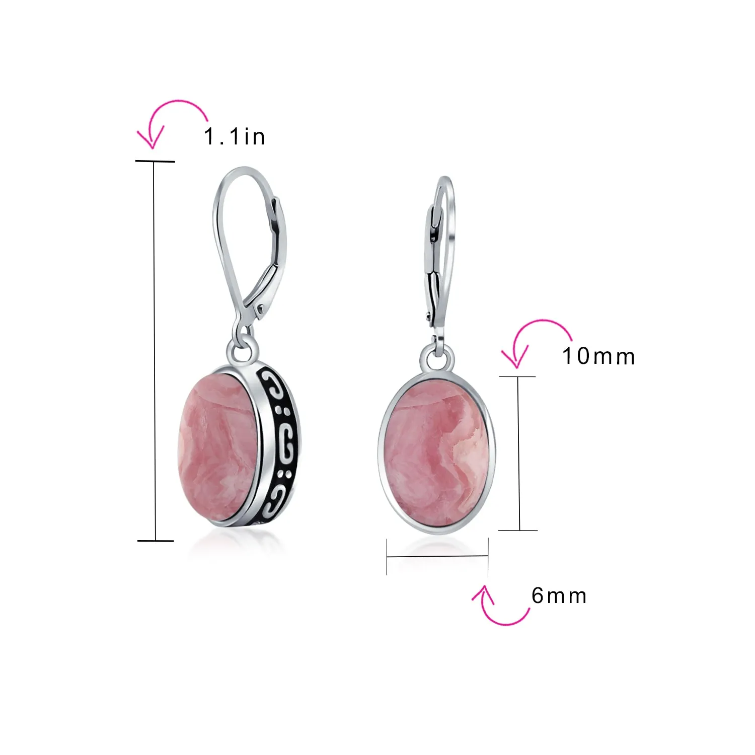Gemstone Dome Oval Bezel Dangle Western Earrings .925 Silver Lever back
