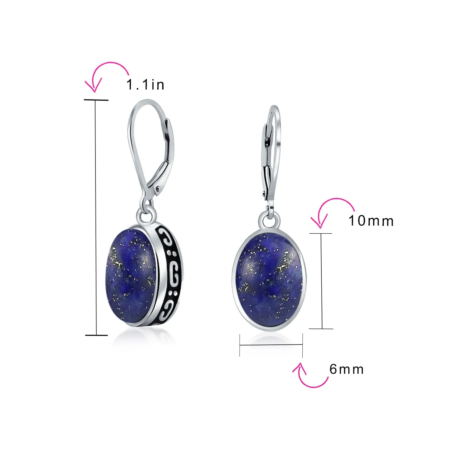 Gemstone Dome Oval Bezel Dangle Western Earrings .925 Silver Lever back