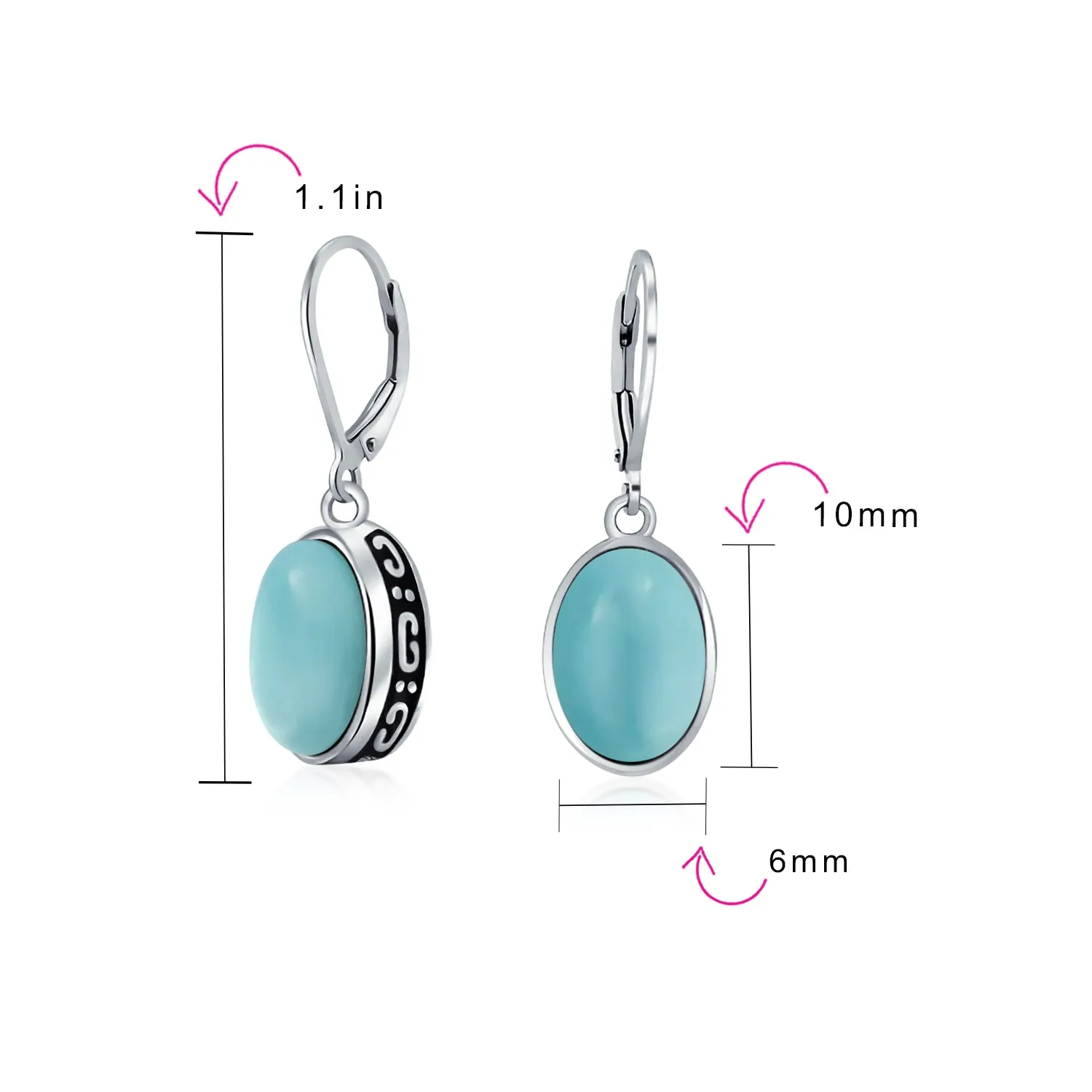 Gemstone Dome Oval Bezel Dangle Western Earrings .925 Silver Lever back