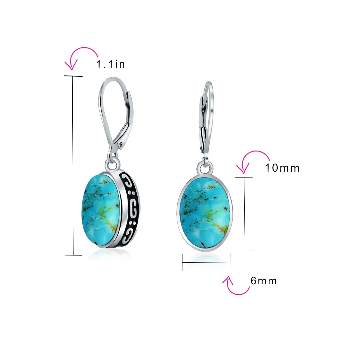 Gemstone Dome Oval Bezel Dangle Western Earrings .925 Silver Lever back
