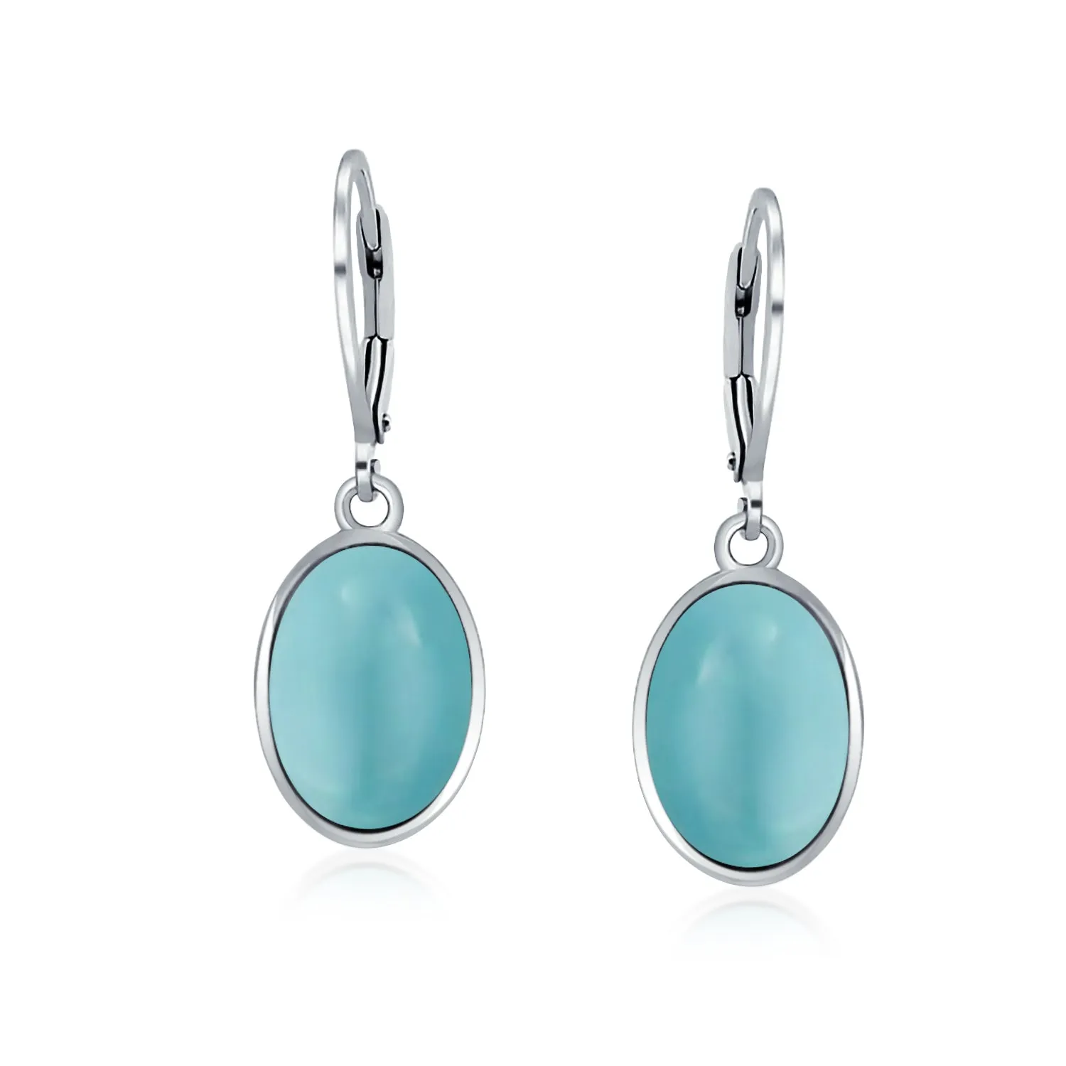 Gemstone Dome Oval Bezel Dangle Western Earrings .925 Silver Lever back