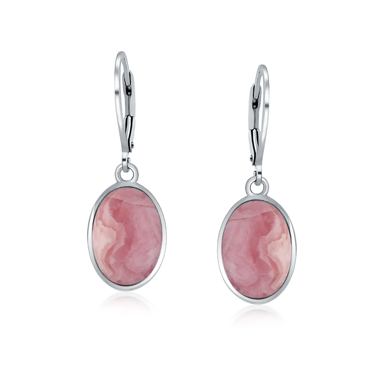 Gemstone Dome Oval Bezel Dangle Western Earrings .925 Silver Lever back