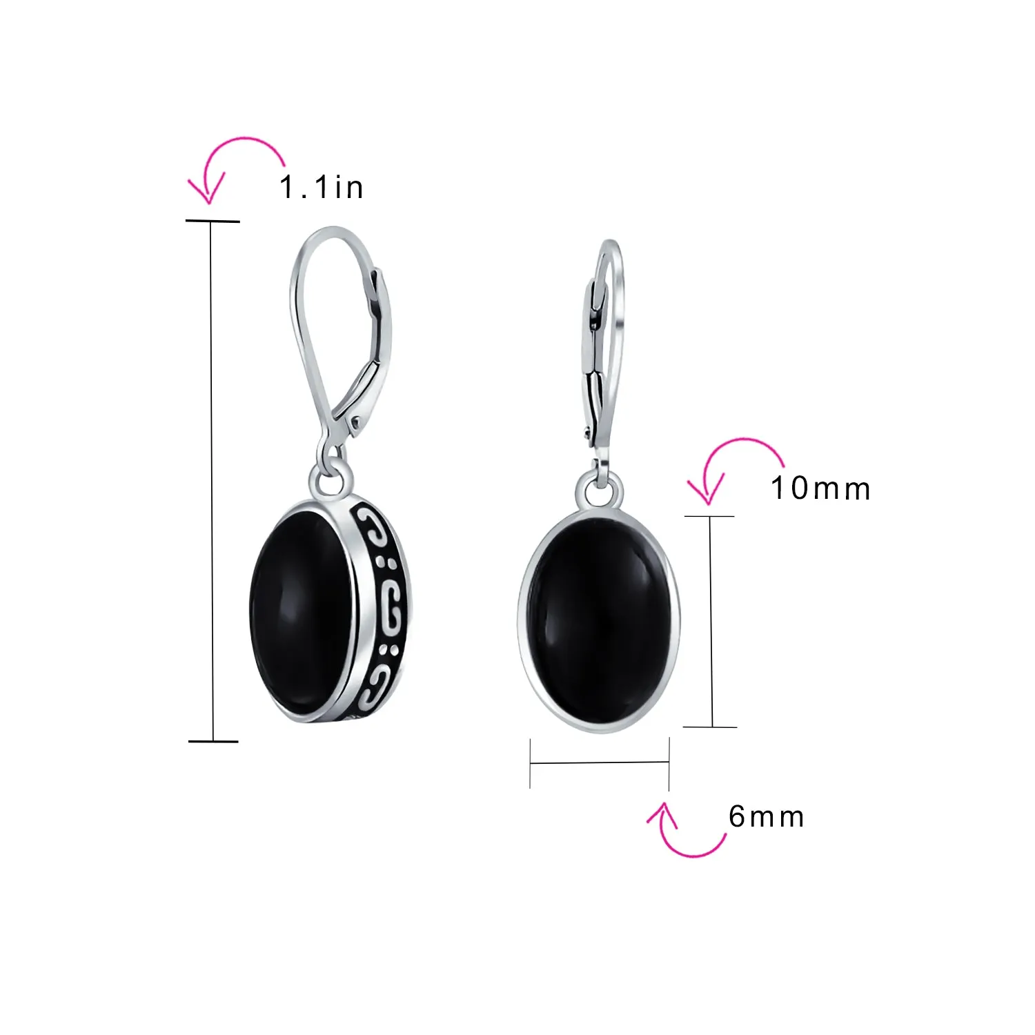 Gemstone Dome Oval Bezel Dangle Western Earrings .925 Silver Lever back