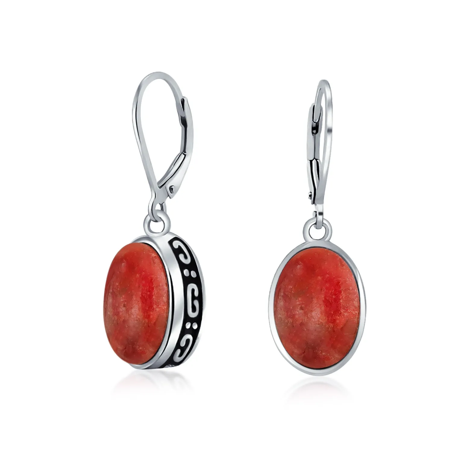 Gemstone Dome Oval Bezel Dangle Western Earrings .925 Silver Lever back