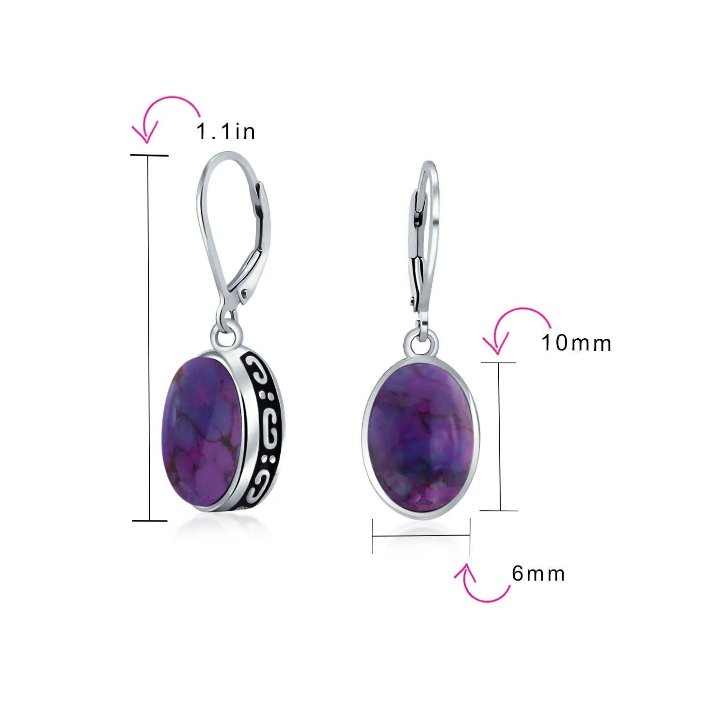 Gemstone Dome Oval Bezel Dangle Western Earrings .925 Silver Lever back