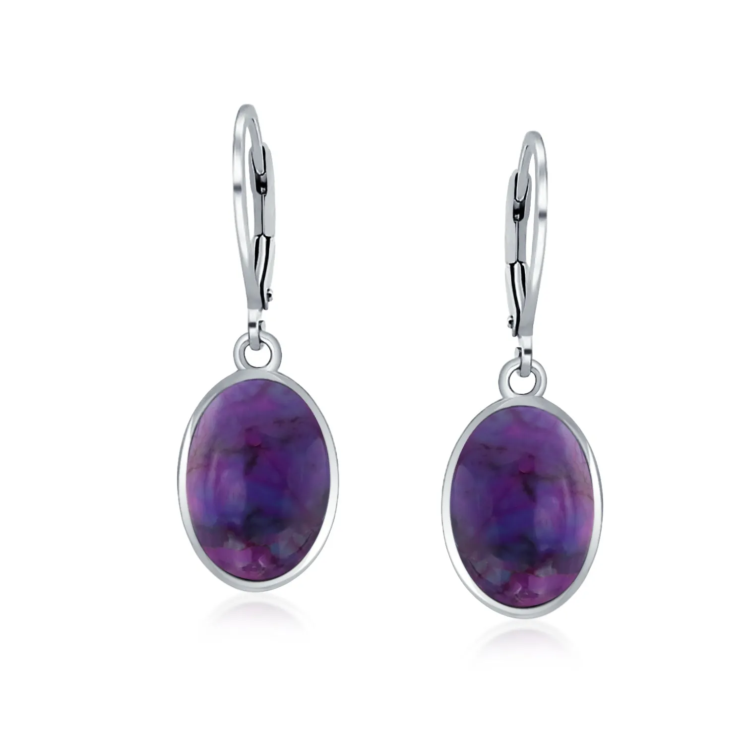 Gemstone Dome Oval Bezel Dangle Western Earrings .925 Silver Lever back