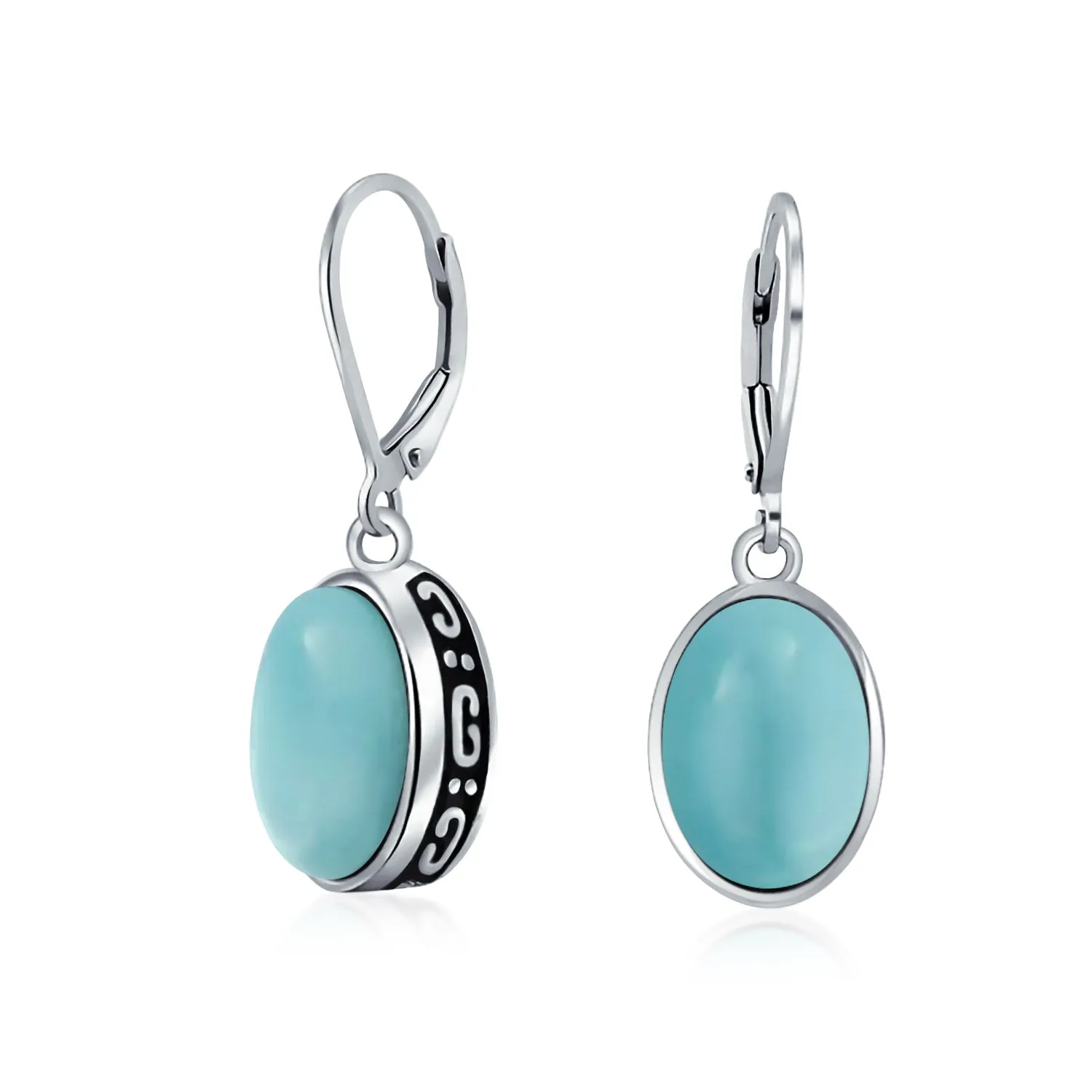 Gemstone Dome Oval Bezel Dangle Western Earrings .925 Silver Lever back