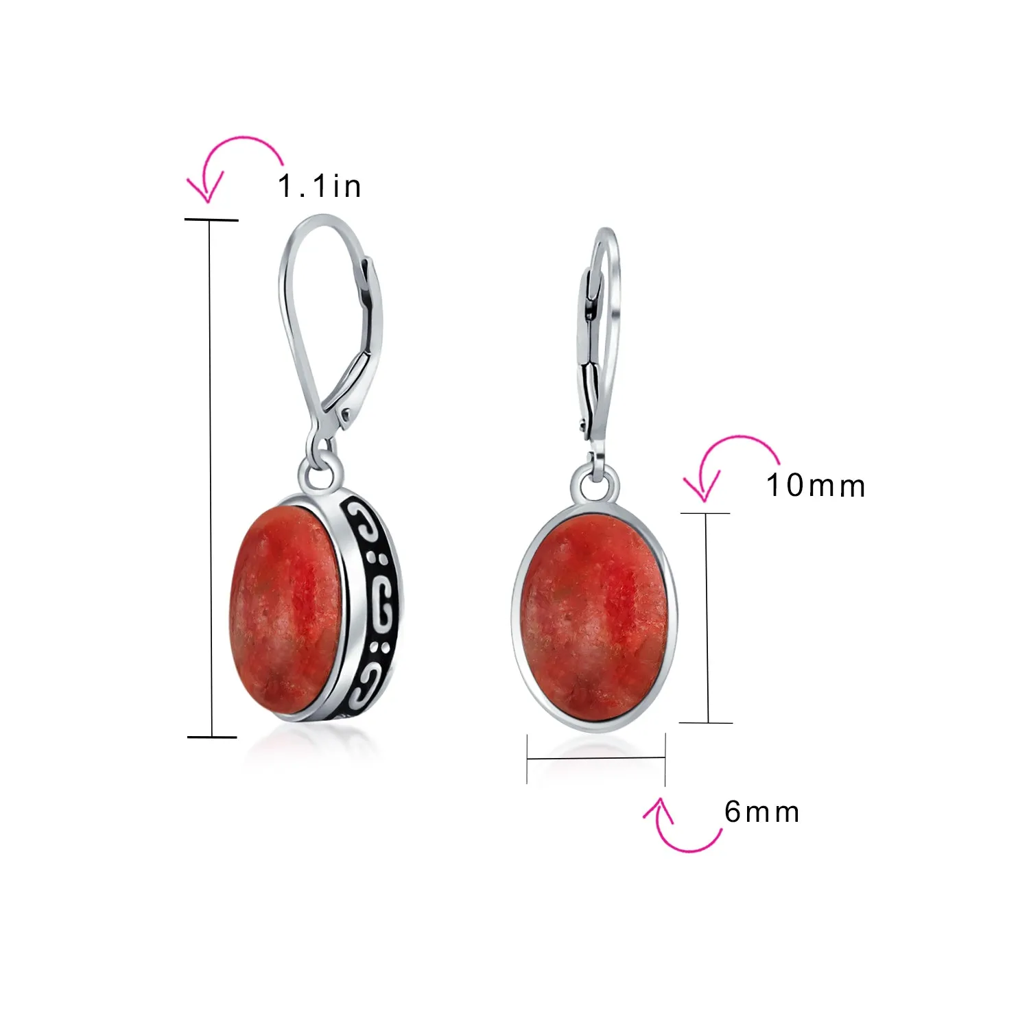 Gemstone Dome Oval Bezel Dangle Western Earrings .925 Silver Lever back