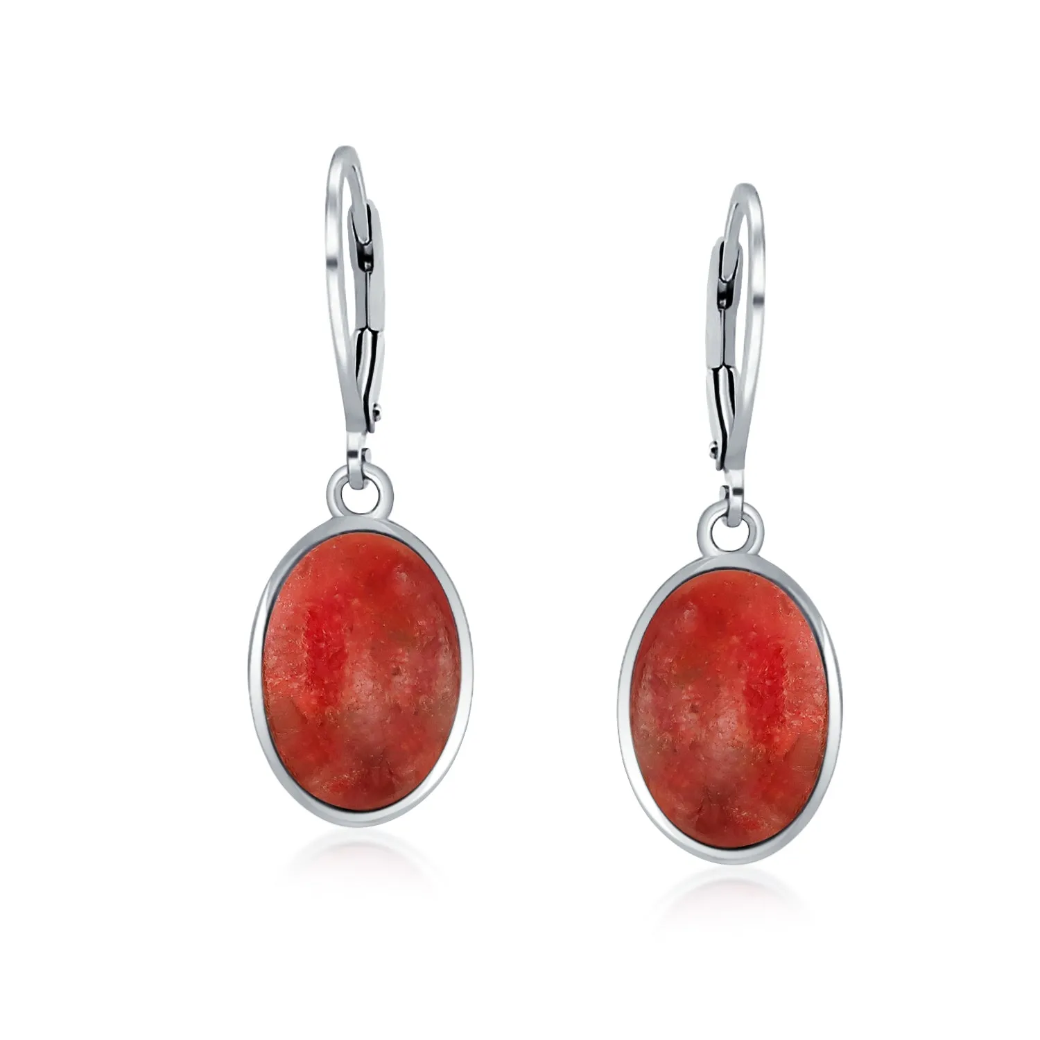 Gemstone Dome Oval Bezel Dangle Western Earrings .925 Silver Lever back