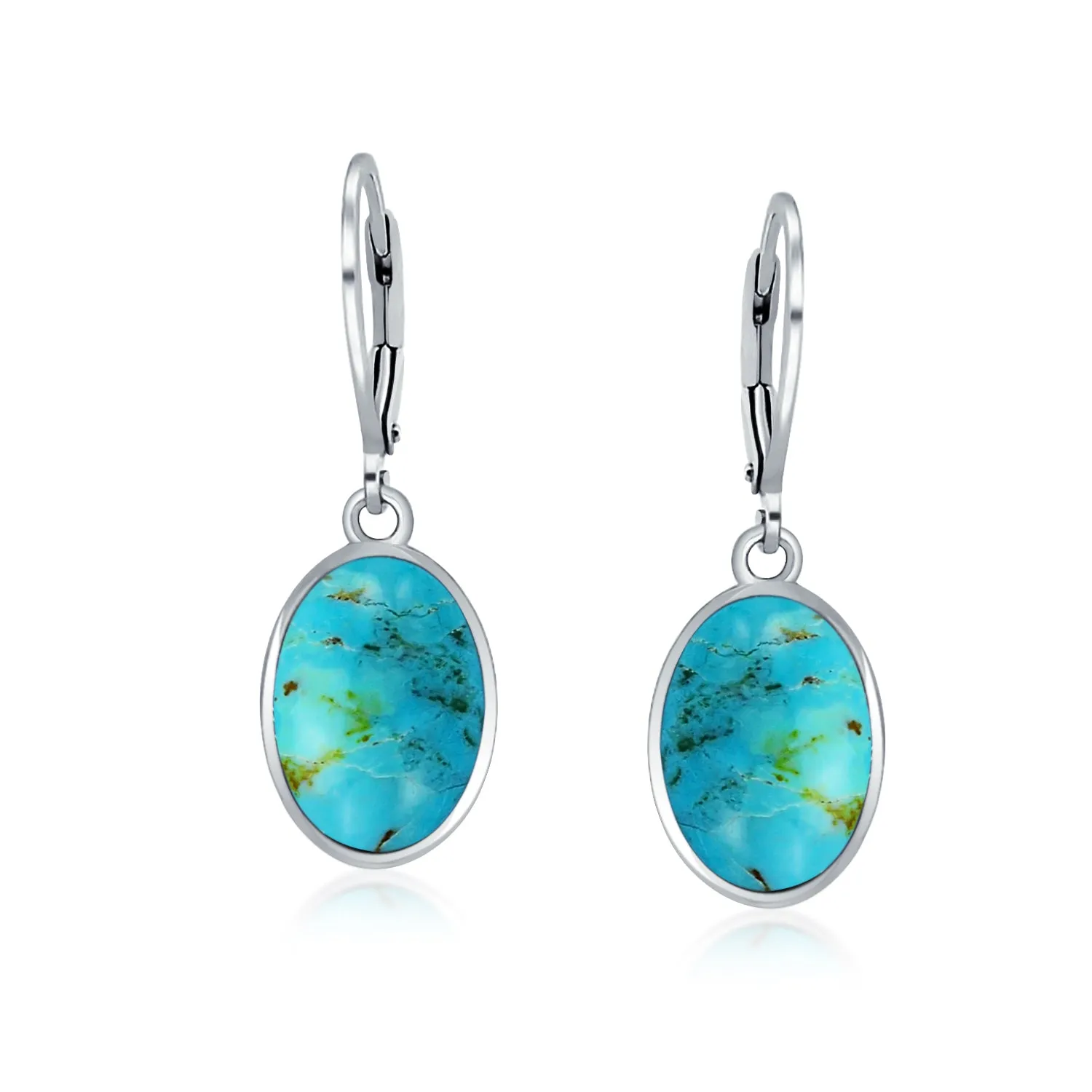 Gemstone Dome Oval Bezel Dangle Western Earrings .925 Silver Lever back