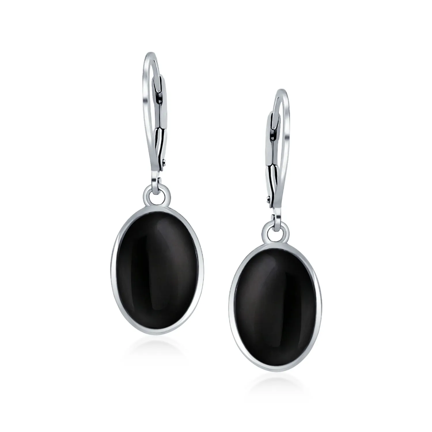 Gemstone Dome Oval Bezel Dangle Western Earrings .925 Silver Lever back