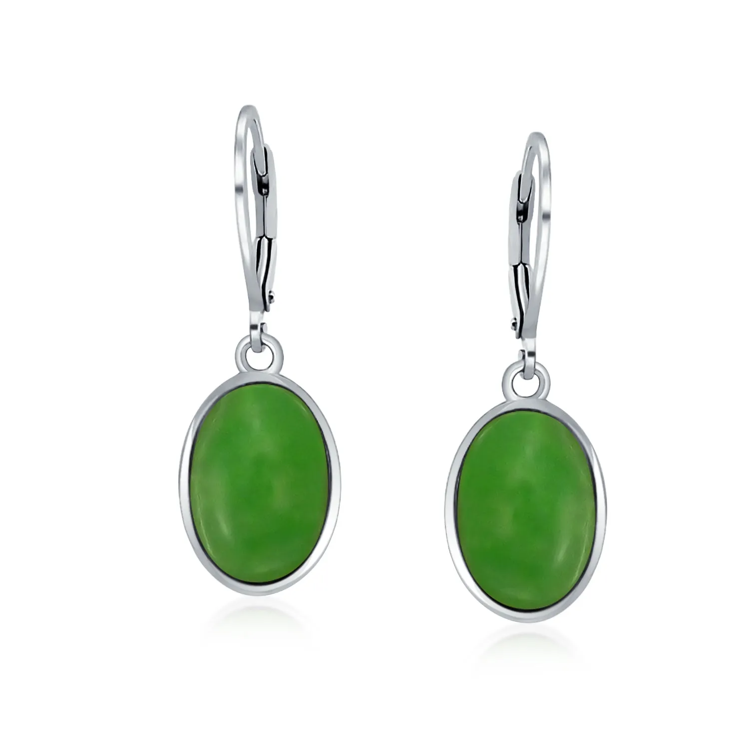 Gemstone Dome Oval Bezel Dangle Western Earrings .925 Silver Lever back