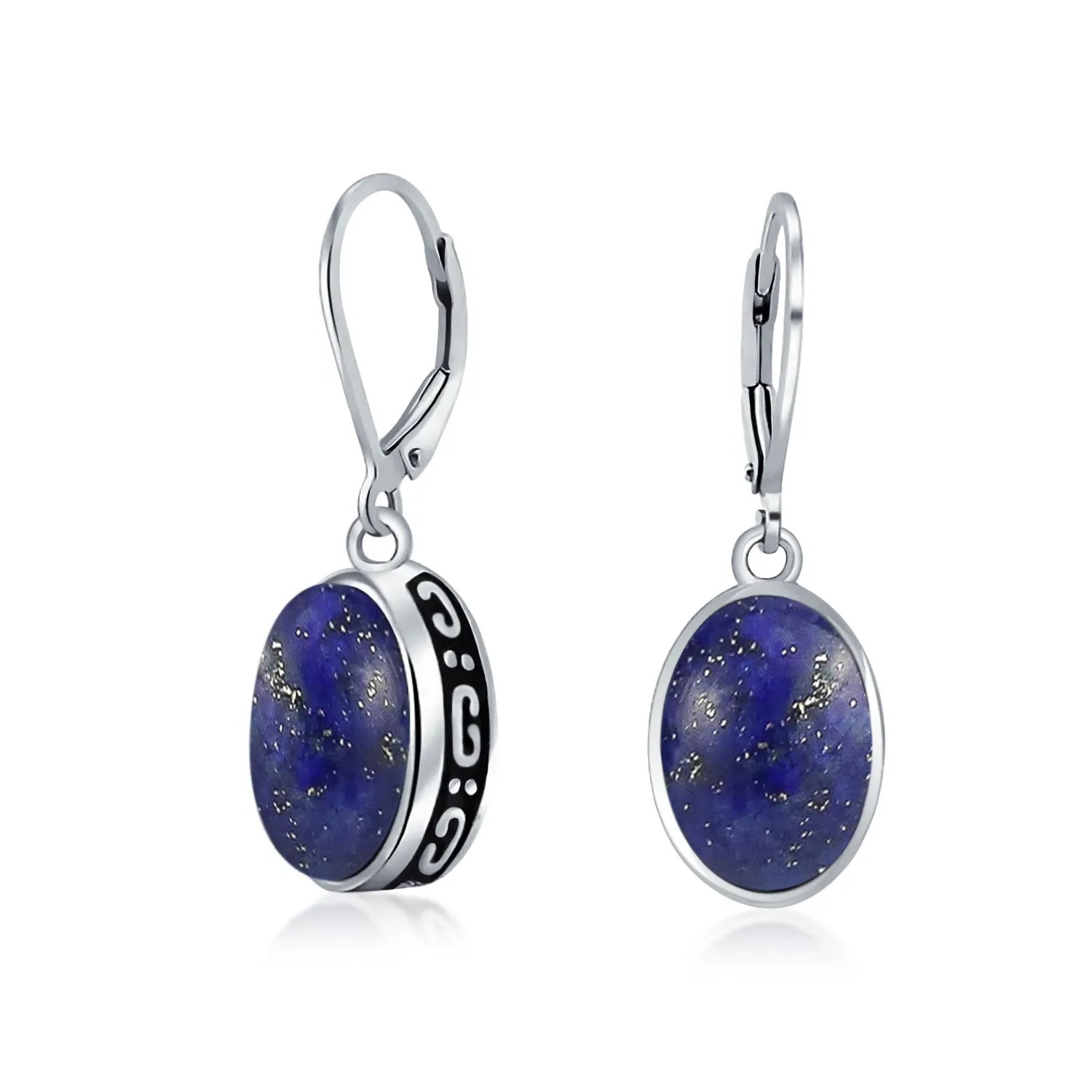 Gemstone Dome Oval Bezel Dangle Western Earrings .925 Silver Lever back