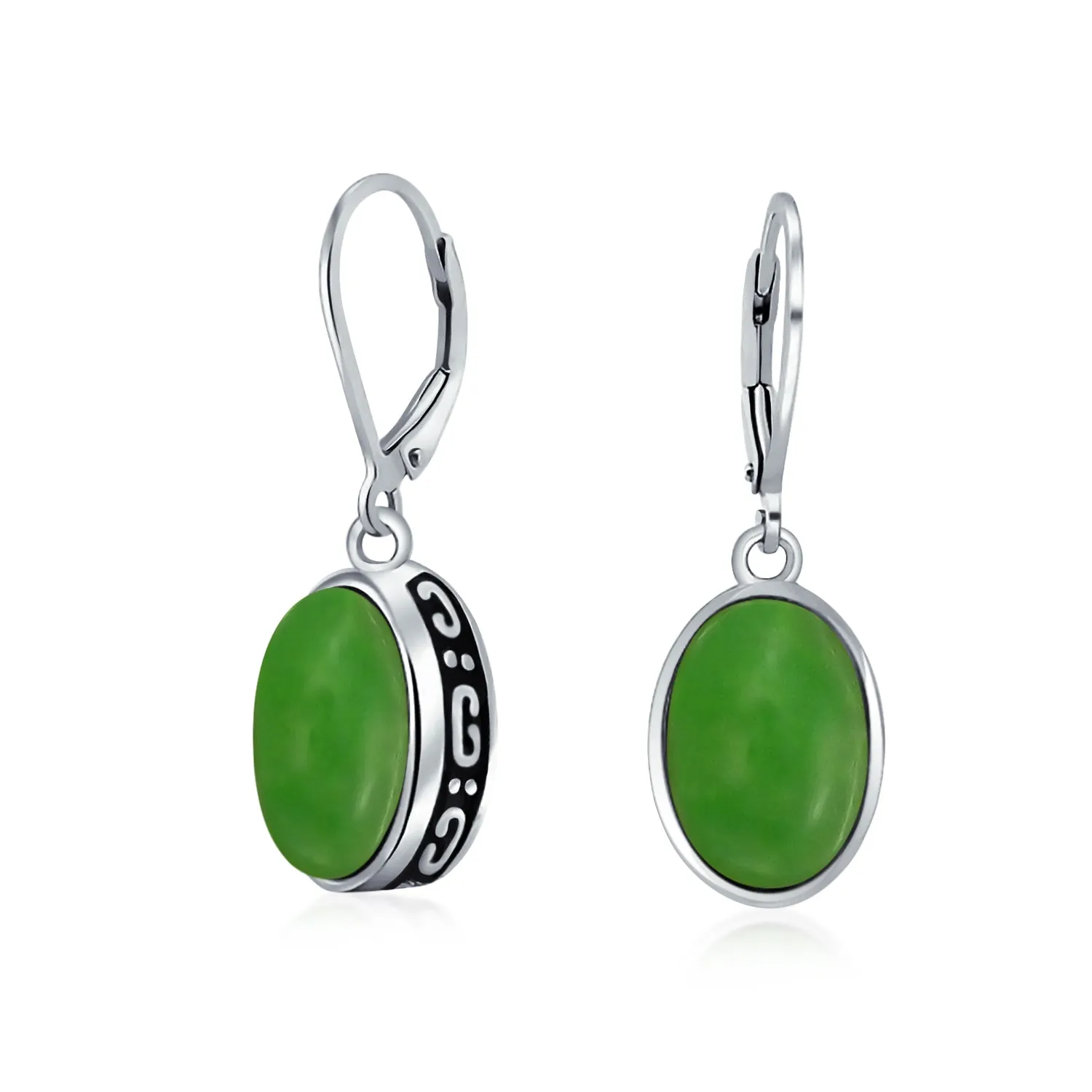 Gemstone Dome Oval Bezel Dangle Western Earrings .925 Silver Lever back