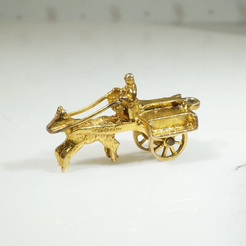 Gold Horse & Cart Charm with Moving Wheels
