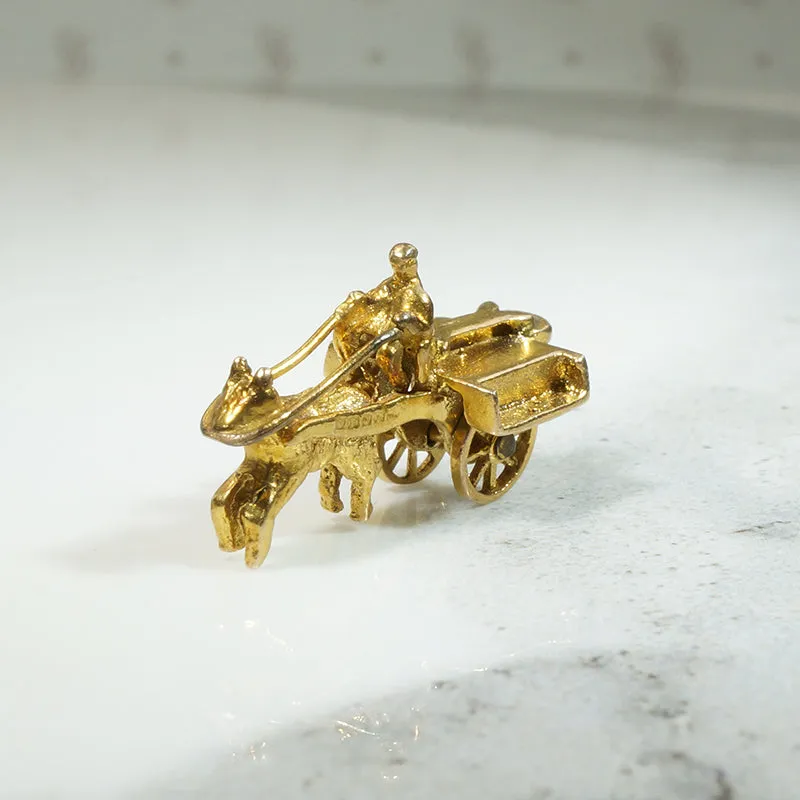 Gold Horse & Cart Charm with Moving Wheels