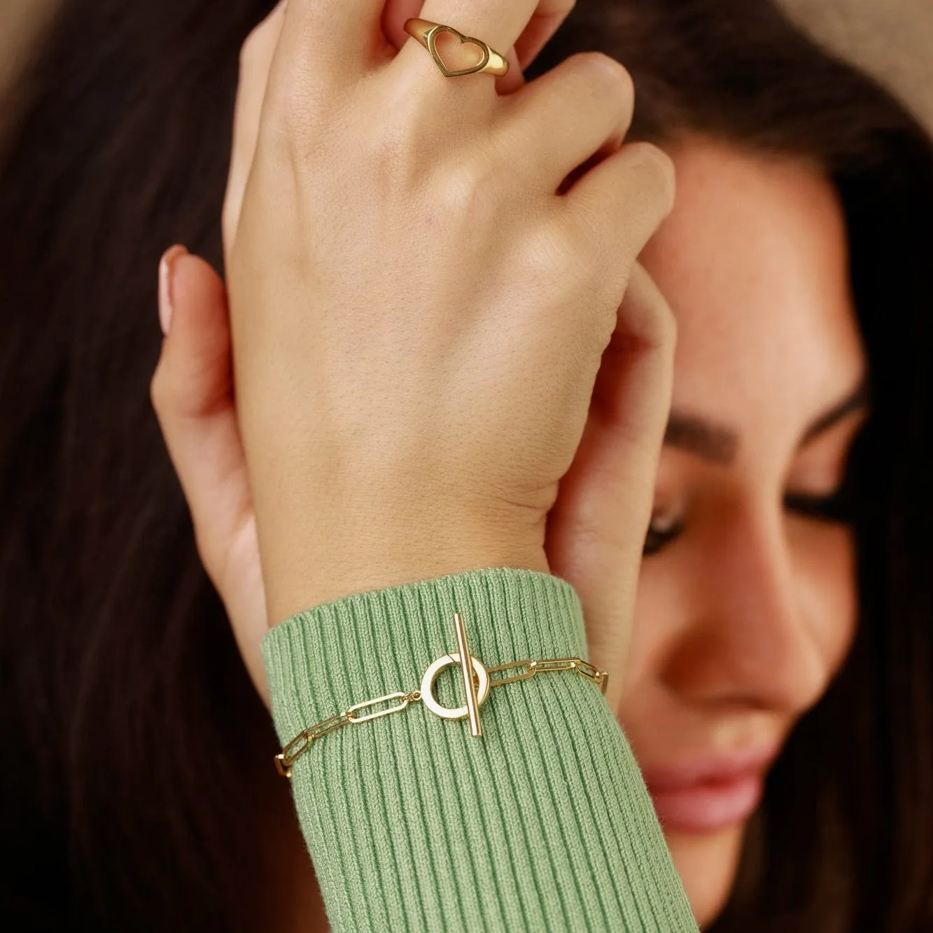 Gold Plated Long Link Charm Collector Bracelet