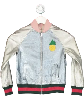 Gucci Blue Metallic Bomber Jacket 8 Years