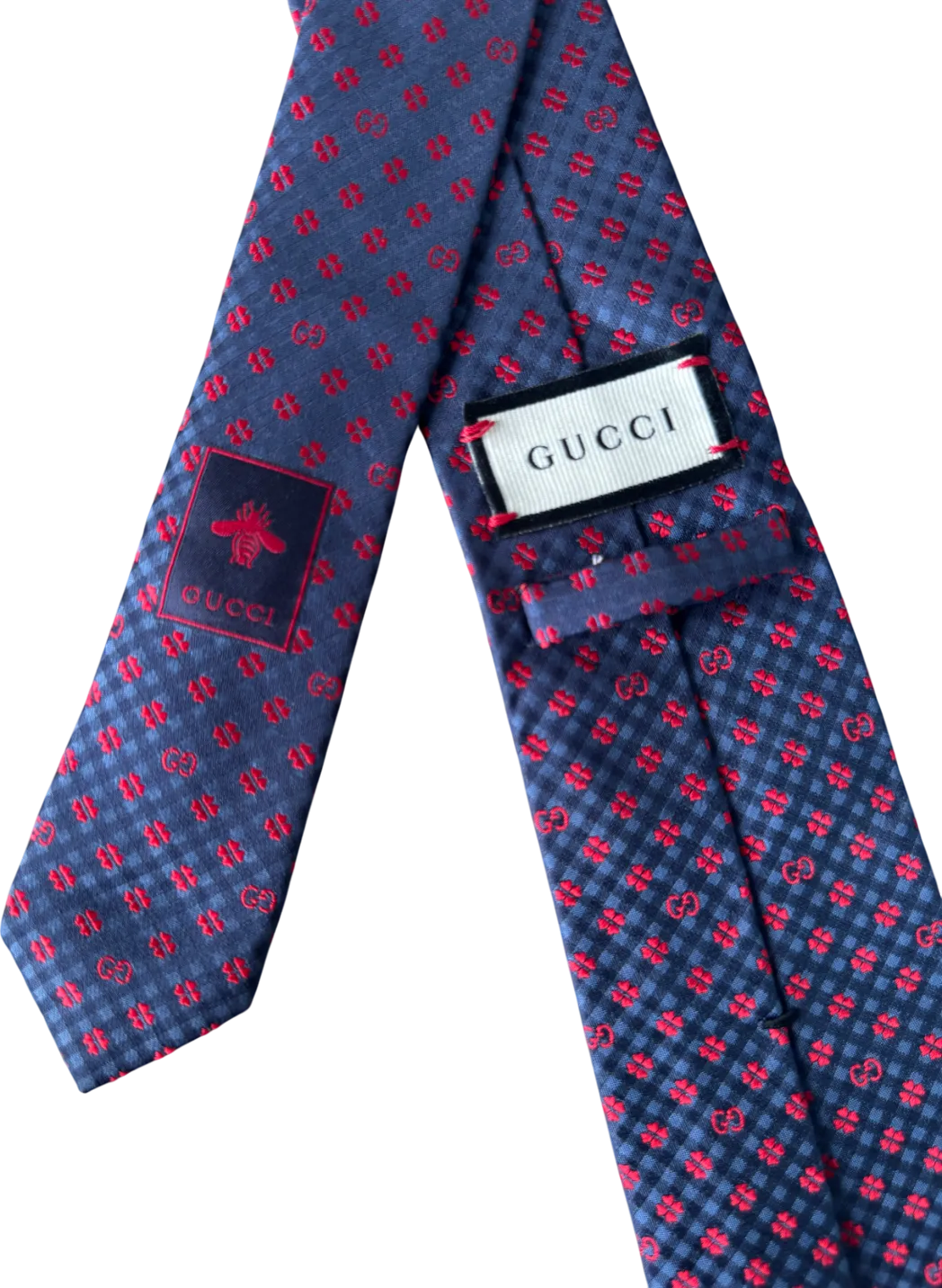 Gucci Blue Navy / Red GG 100% Silk Jacquard Tie
