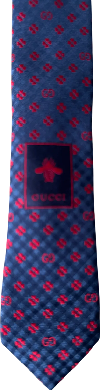 Gucci Blue Navy / Red GG 100% Silk Jacquard Tie