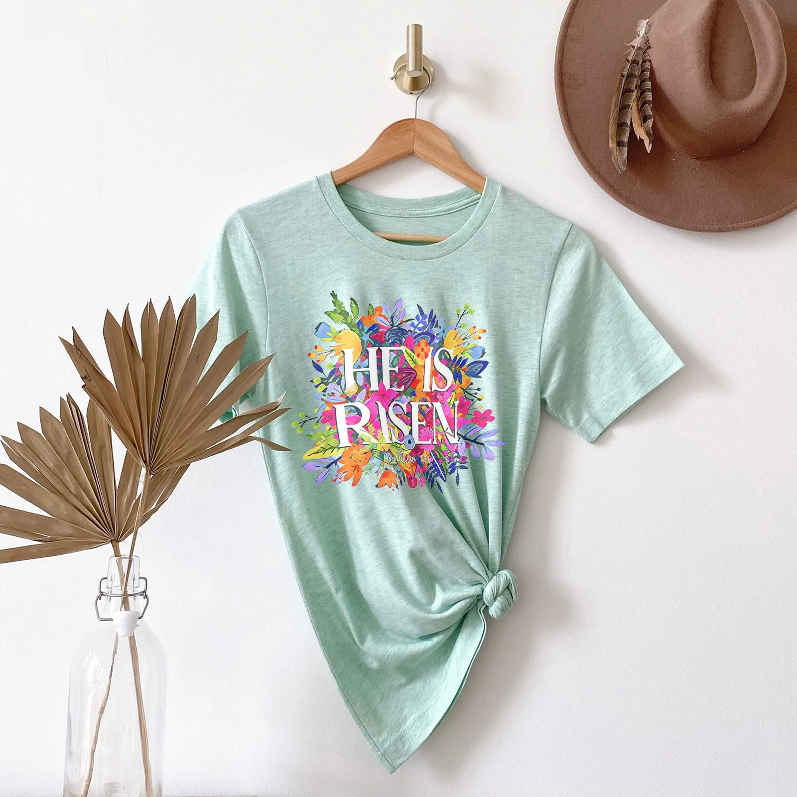 He Is Risen Bright Easter Flowers Tee