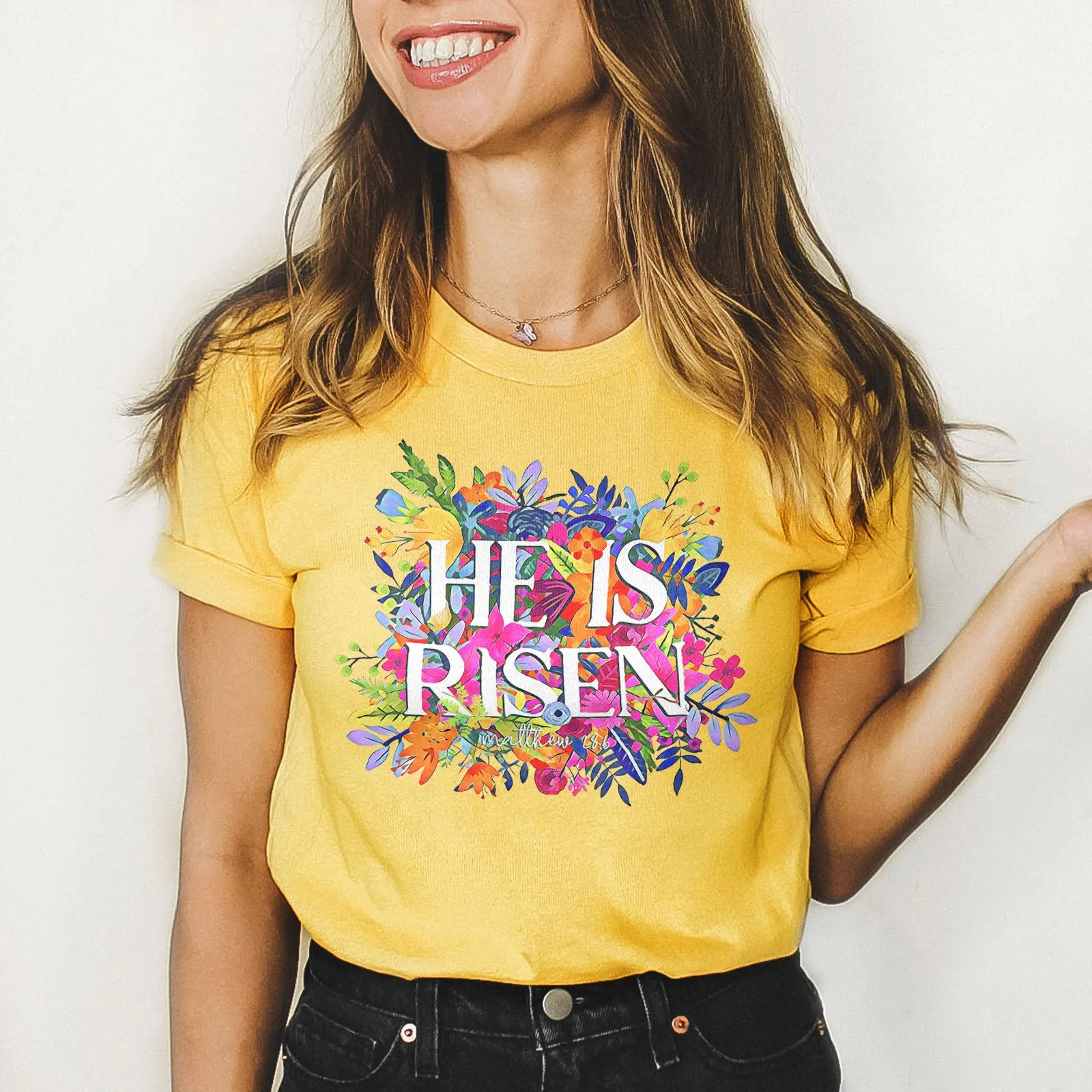 He Is Risen Bright Easter Flowers Tee