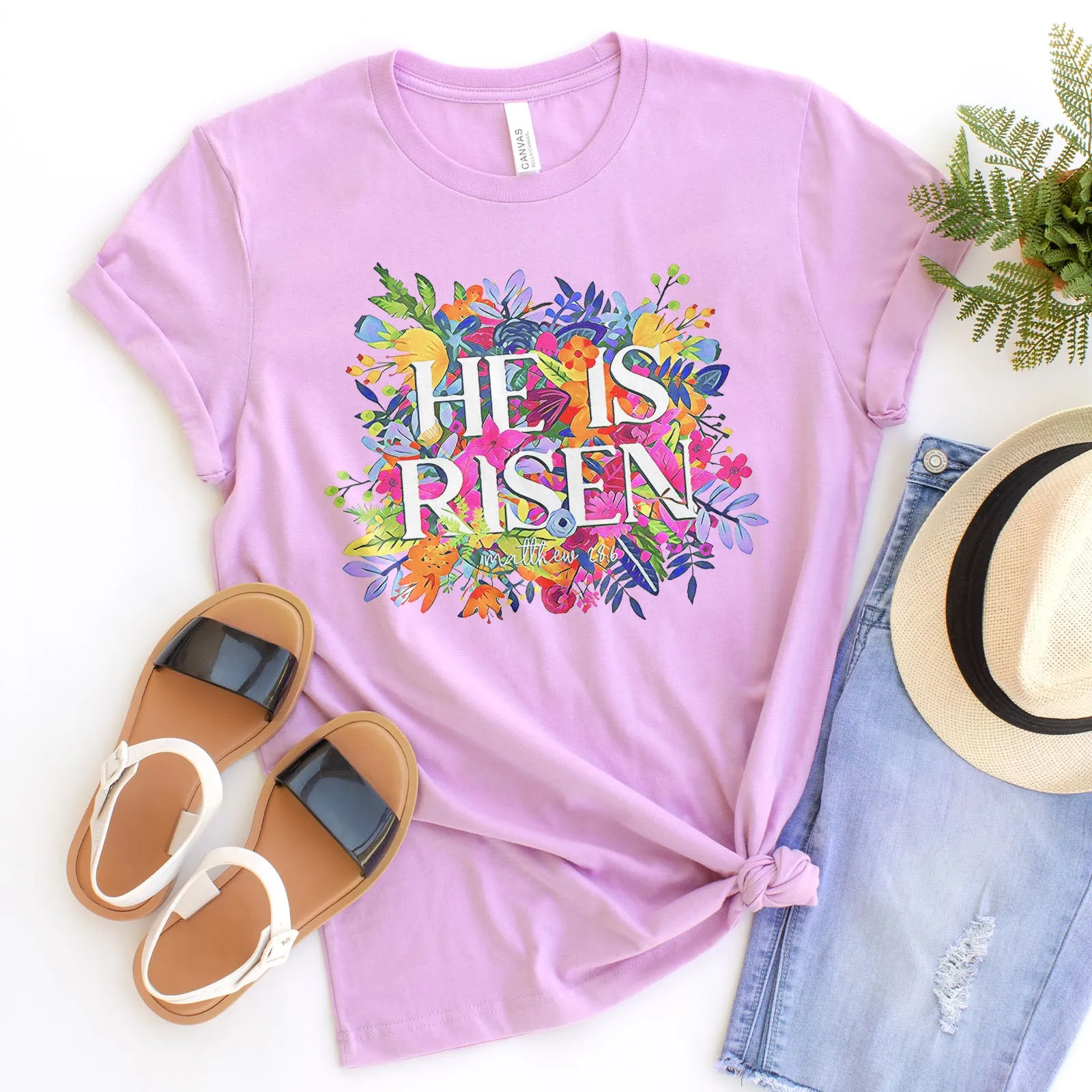 He Is Risen Bright Easter Flowers Tee