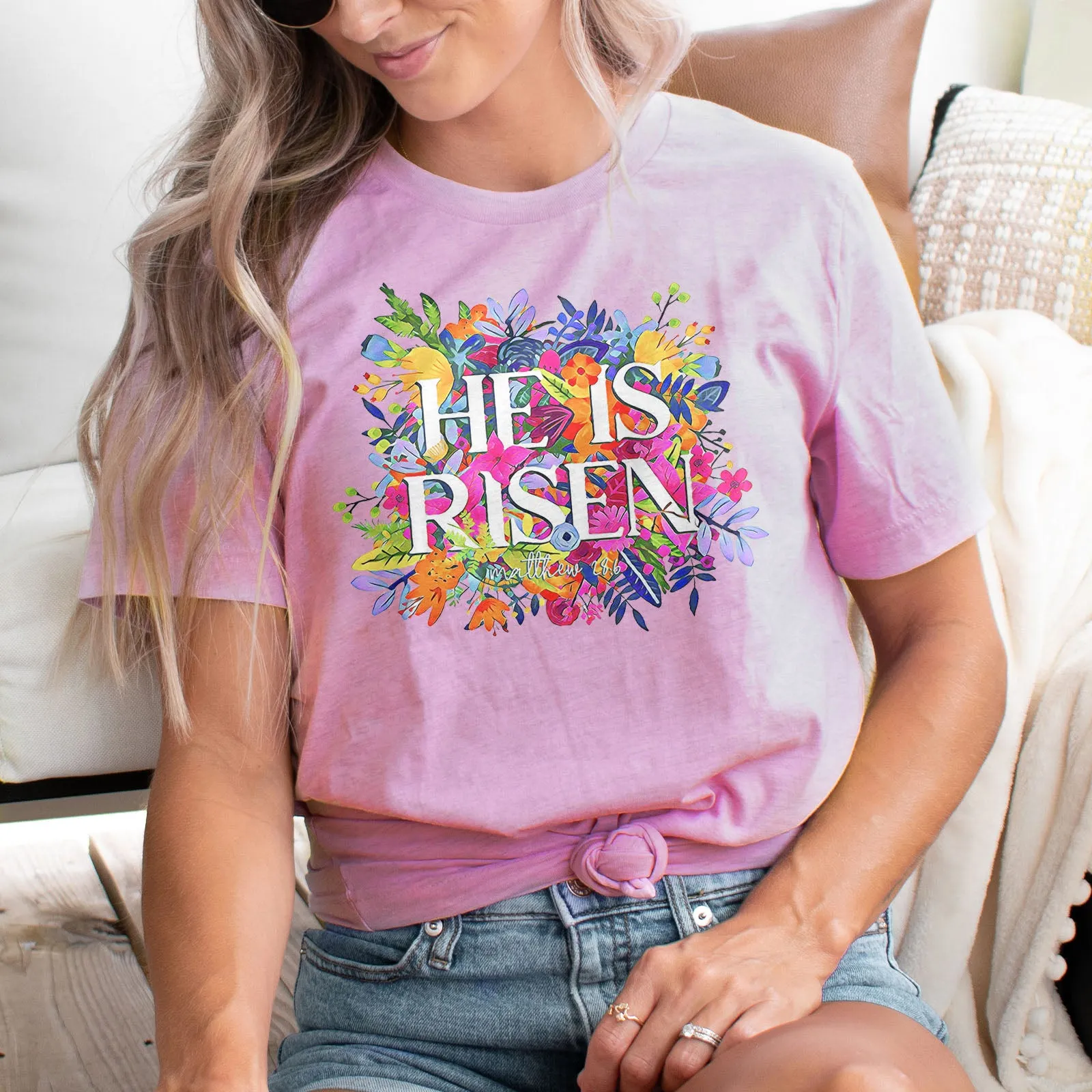 He Is Risen Bright Easter Flowers Tee