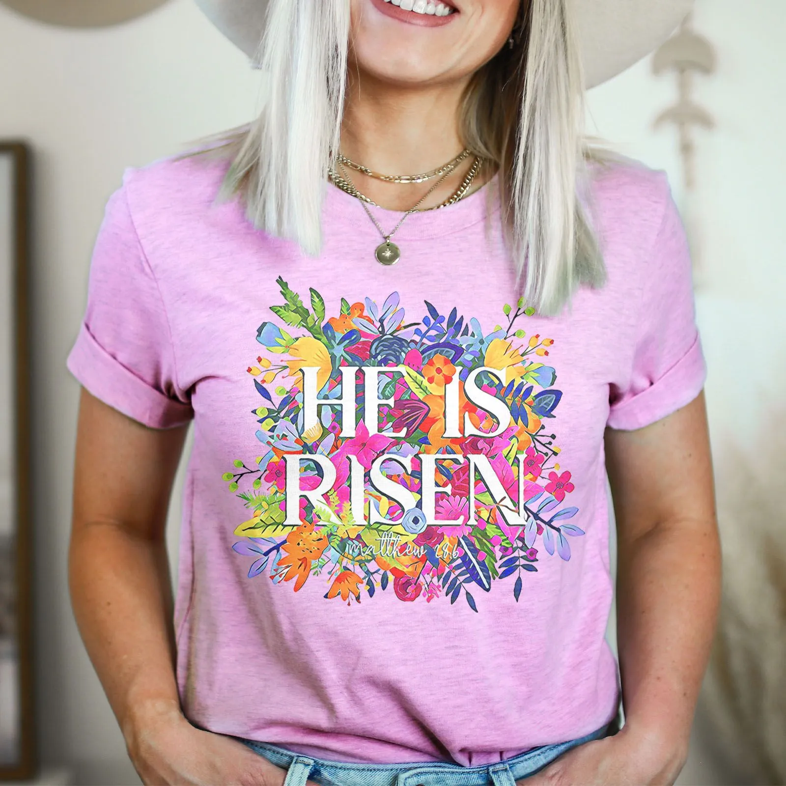 He Is Risen Bright Easter Flowers Tee