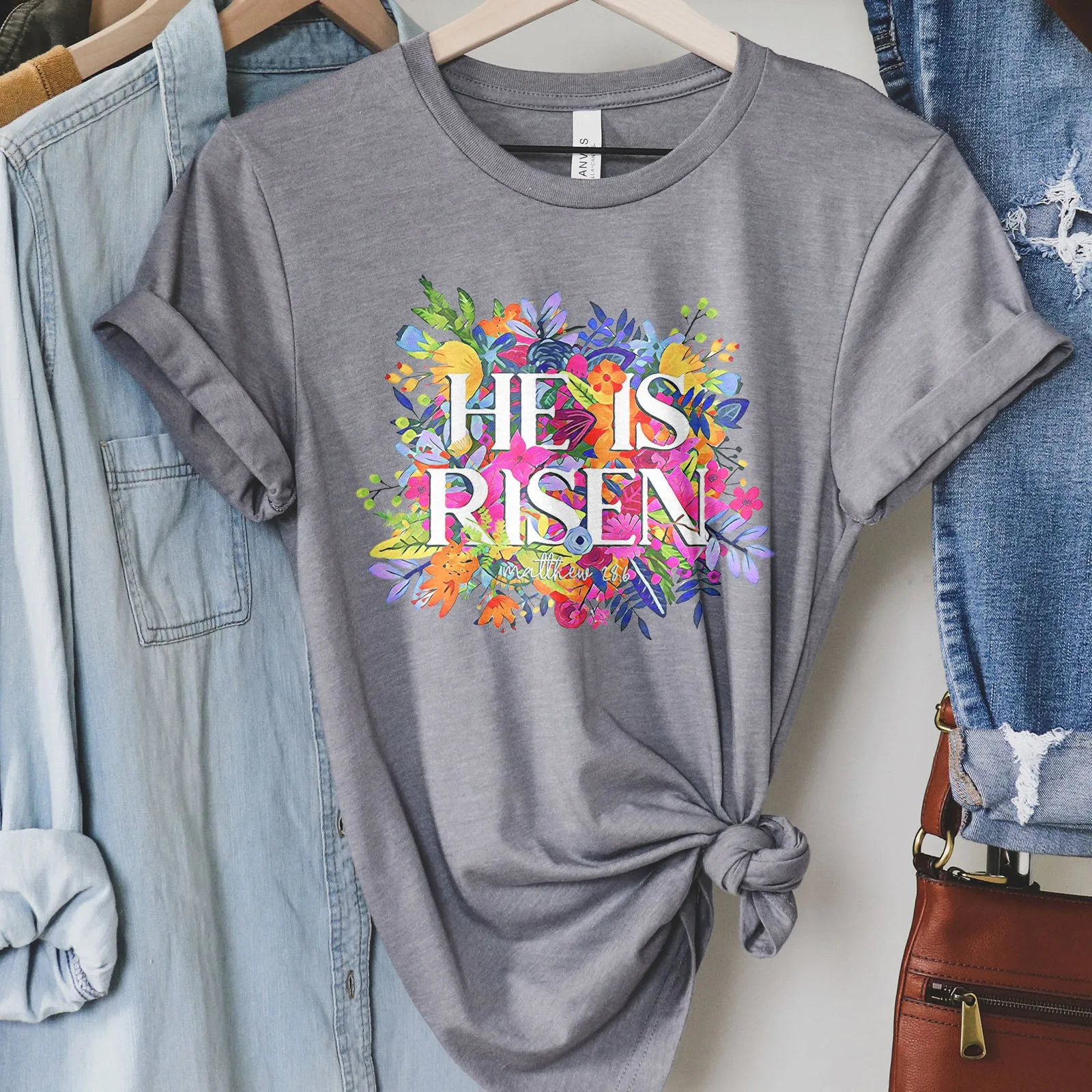 He Is Risen Bright Easter Flowers Tee