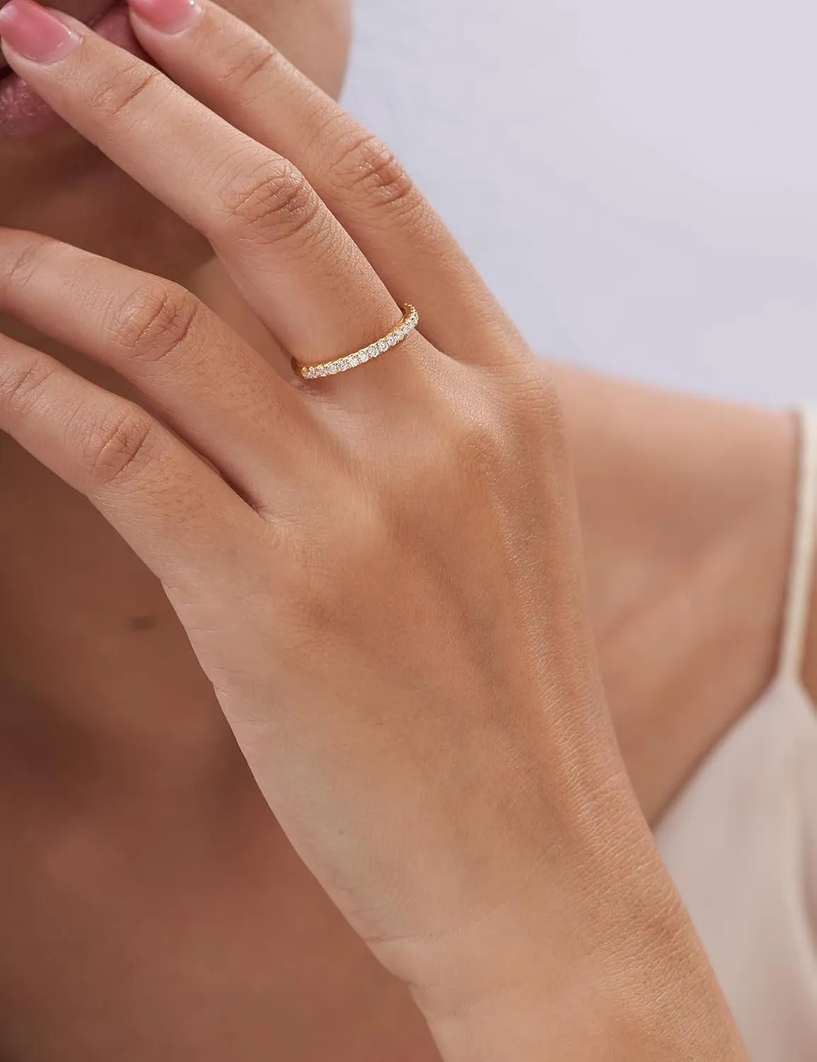 IMOLOVE Moissanite Wedding Band Wedding Rings for Women 925 Sterling Silver Rings with 18K White Gold Plated Eternity Stackable Engagement Ring Anniversary Band Size 3.5-12