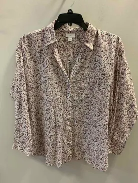 J JILL Tops Size L LAVENDER/WHT/BLK Floral LONG SLEEVES TOP