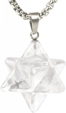 Justinstones Gemstone Carved 25mm Merkaba Star Crystal Sacred Healing Pendant Necklace 20 Inch