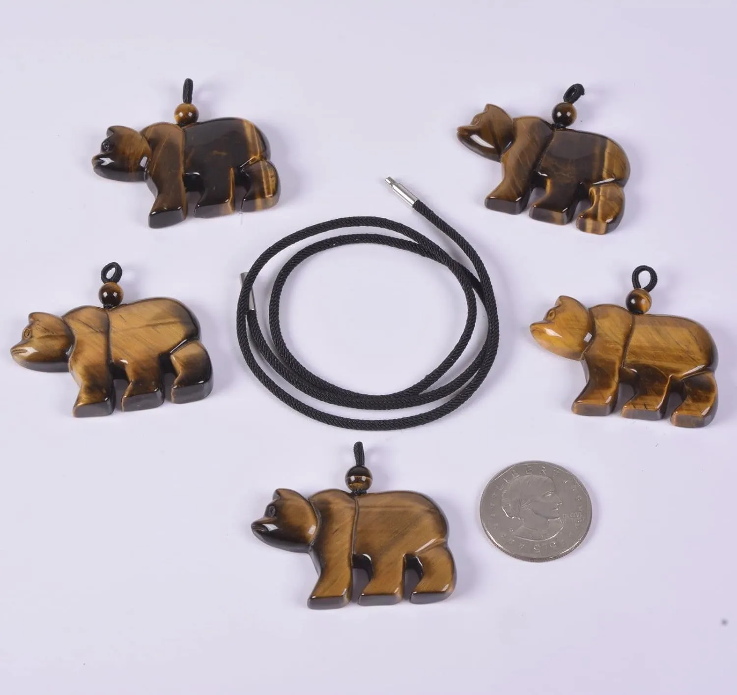 Justinstones Gemstone Carved Cute 47mm Flatback Polar Bear Animal Pendant Necklace 22 Inch