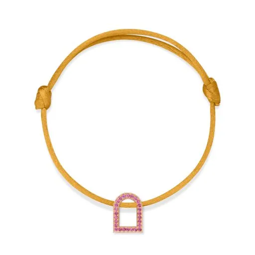 L'Arc Voyage Charm MM, 18k Rose Gold with Galerie Pink Sapphires on Silk Cord
