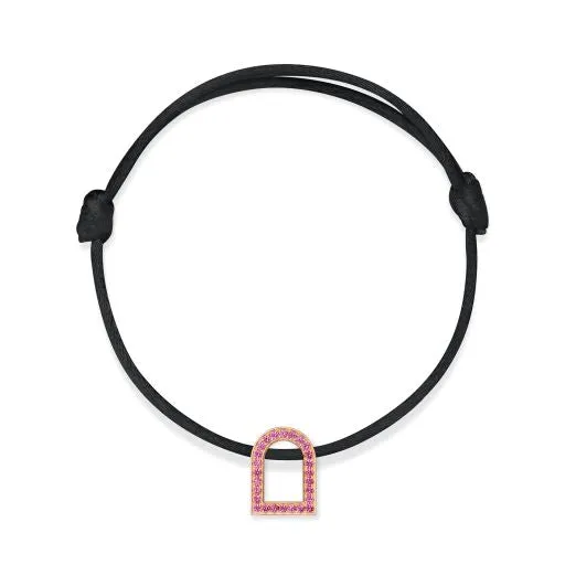 L'Arc Voyage Charm MM, 18k Rose Gold with Galerie Pink Sapphires on Silk Cord
