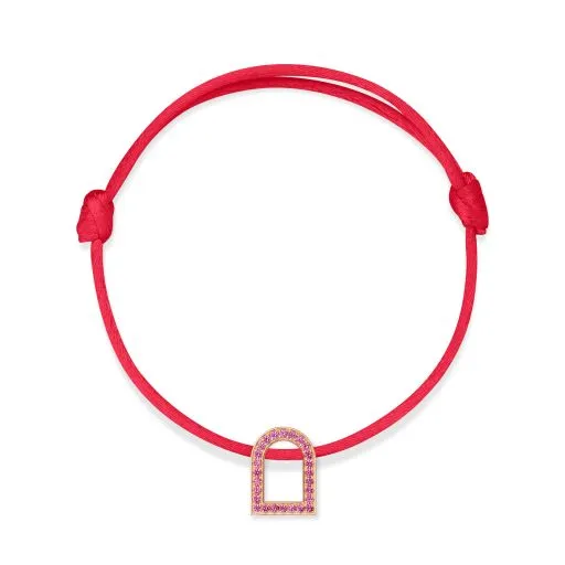 L'Arc Voyage Charm MM, 18k Rose Gold with Galerie Pink Sapphires on Silk Cord