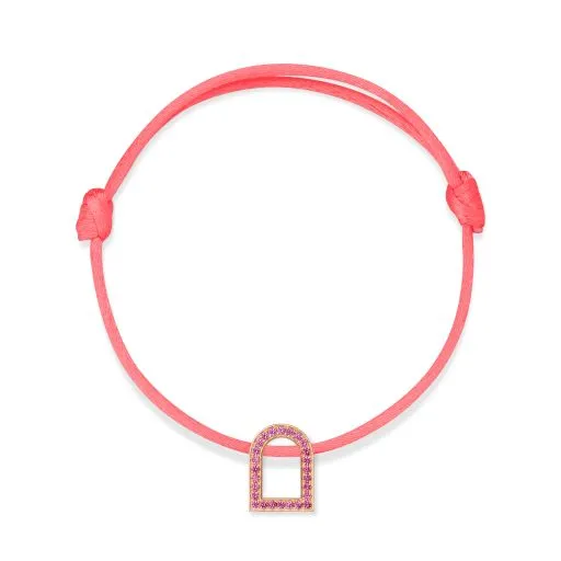 L'Arc Voyage Charm MM, 18k Rose Gold with Galerie Pink Sapphires on Silk Cord