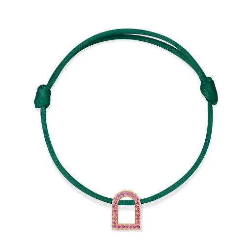 L'Arc Voyage Charm MM, 18k Rose Gold with Galerie Pink Sapphires on Silk Cord