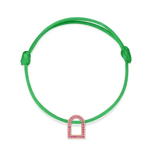 L'Arc Voyage Charm MM, 18k Rose Gold with Galerie Pink Sapphires on Silk Cord